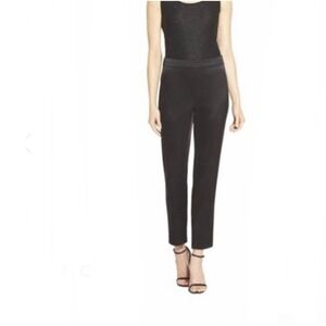 St. John Caviar Emma Fit Liquid Satin Tapered Cropped Ankle Pants Black 6